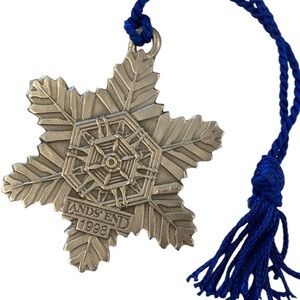🔴3/$15 Lands’ End pewter snowflake Christmas tree ornament 1998